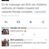 compliment van barry atsma voor britt van britt's beautiek (voorheen atalanta) na massage behandeling bij buitengoed de gaard